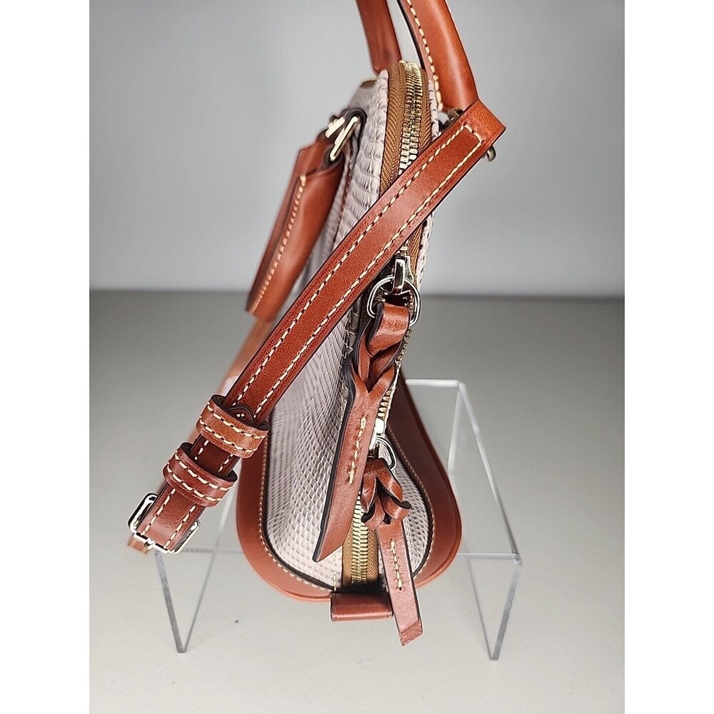 DOONEY & BOURKE ZIP ZIP SNAKE EMBOSSED LEATHER SATCHEL. GRAY/BROWN - Picture 3 of 11